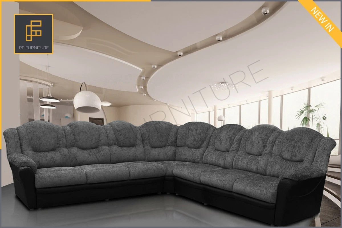 EXTRA EXTRA LARGE TEXAS Corner Sofa Chenille Fabric Grey Black 295cm x295cm