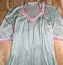 Vintage 80s Vanity Fair Mint Green Peignoir Set Nightgown Robe Color Block M L