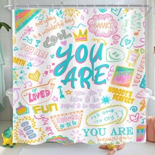 White Kids Quotes Shower Curtain 72Wx72L Inch Abstract Funny Teens Teal You a...