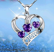 925 Sterling Silber Schmuck  Herz Lila Anhänger Halsketten Frauen Schmuck Liebe
