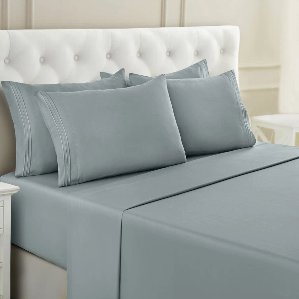 Juego de sábanas completas serie 1800 6 piezas bolsillo profundo suave doble king queen Foto 4 de 4