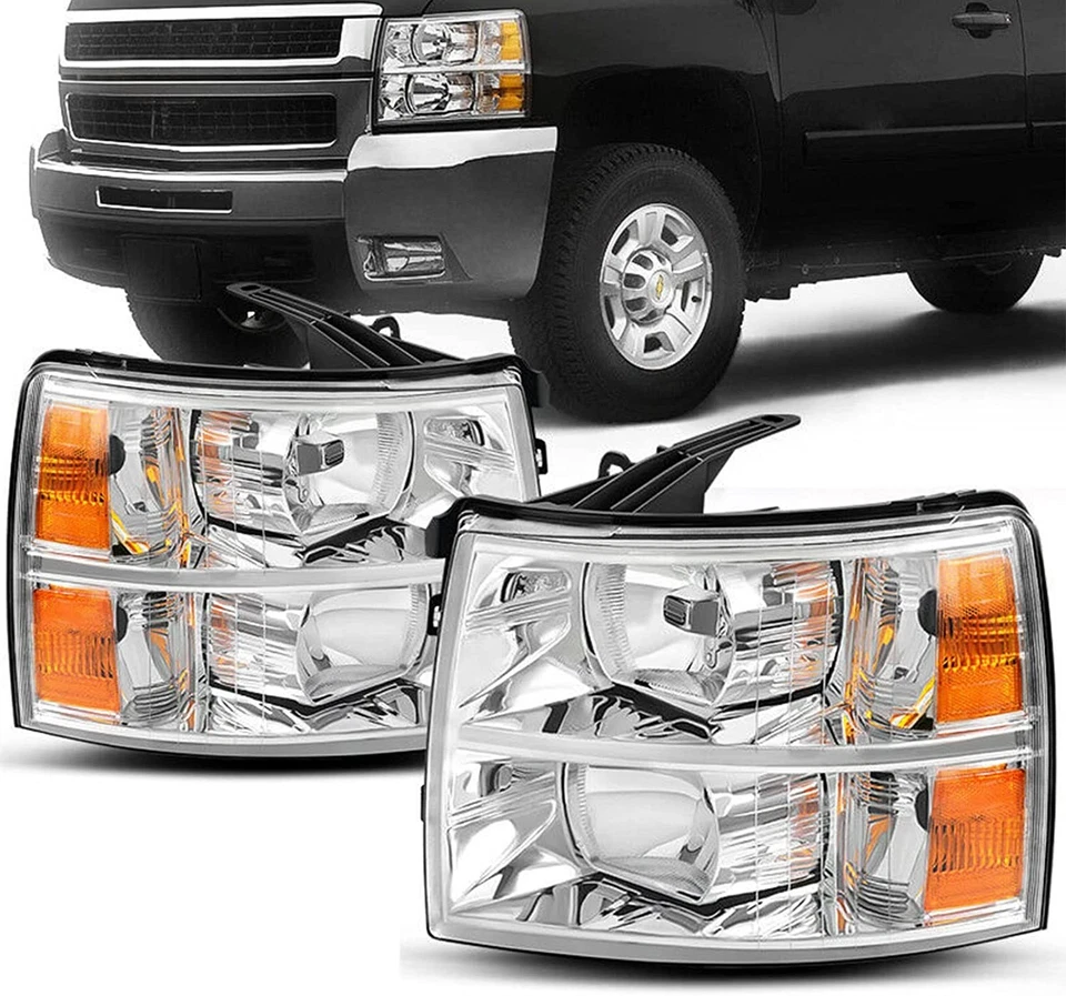 For 2007-2014 Chevy Silverado 1500 2500HD 3500HD Headlights Chrome Housing Pair Foto 4 de 4