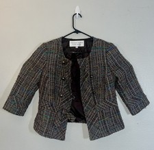 Trina Turk Women s Size 8 Wool Blend Tweed Blazer Bow Detail Made in USA