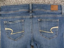 American Eagle Slim Boot Jeans Womens 8 Blue Wash Low Rise Distressed 32x31