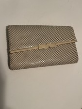 Vintage Whiting and Davis White Metal Mesh Clutch Purse With Original Strap Gold