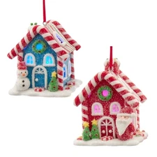 LED Sugared Gingerbread House Ornament Snowman Santa D3866
