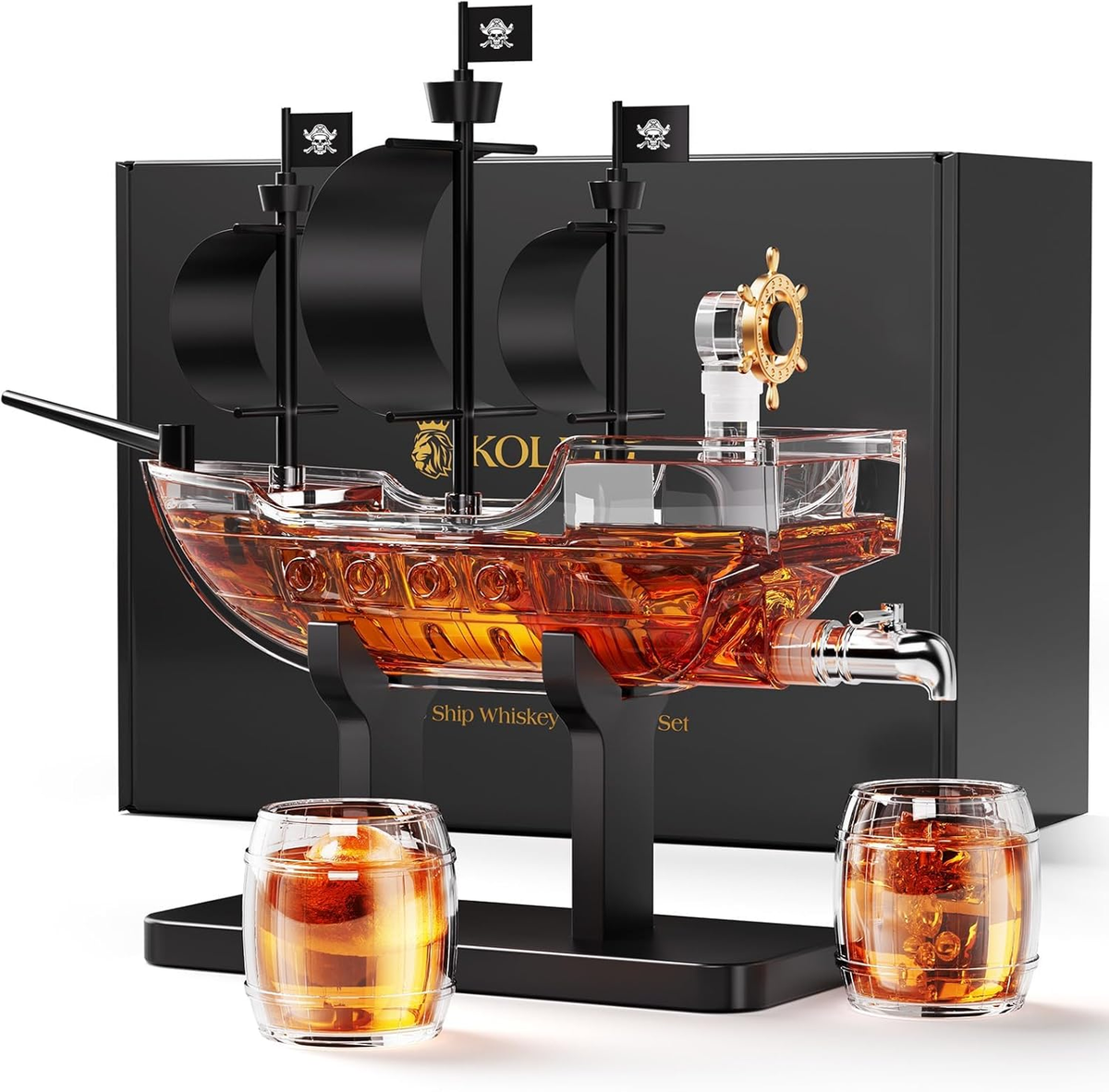 Pirate Ship Whiskey Decanter Set with Glasses - Perfect Gift for