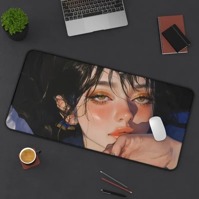 Anime Girl Lofi Gaming Mousepad | Kawaii Desk Mat | Otaku Setup Decor Mouse Pad