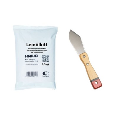Holzkitt Set mit Kittmesser Glaserkitt Reparatur Fensterkitt Holzfenster 500g