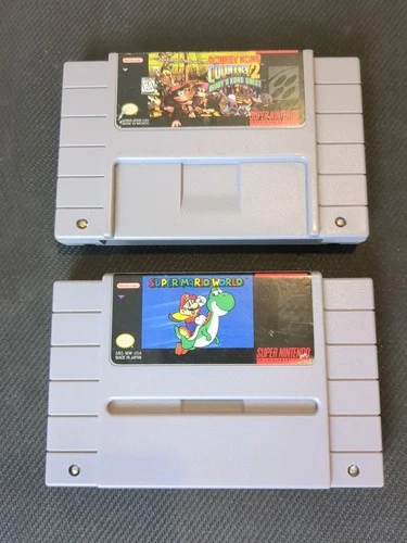 2 Snes Games Super Mario World + Donkey Kong 2  Authentic. Saves 100% TESTED