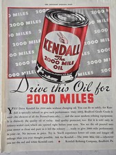 1933 Kendall 2000 Mile Motor oil Red can vintage Ad  AS IS