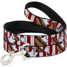 Dog Leash Hot Dogs/Stars & Stripes WIDE 1.5"