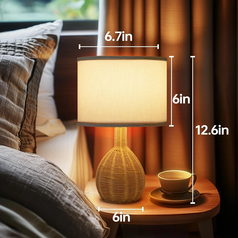 Juego de 2 Lámparas de Mesa de Ratán - Diseño Tejido Natural, Bombilla LED de 15W Incluida, Mod... Foto 3 de 4