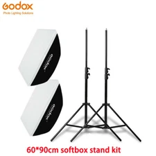 US 2*Godox 60x90cm 24"x35" Bowens Softbox+2m Light Stand Kit For Studio Flash