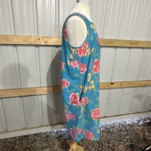 Vintage sears Sleeveless Blue Floral Dress House Dress Maxi Dress Medium 12-14 - Picture 2 of 7