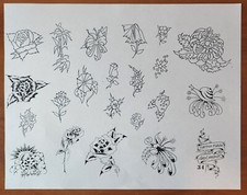 1989 OLD VINTAGE Greg Ardron Traditional Tattoo Flash Sheet Sydney AUS Flowers