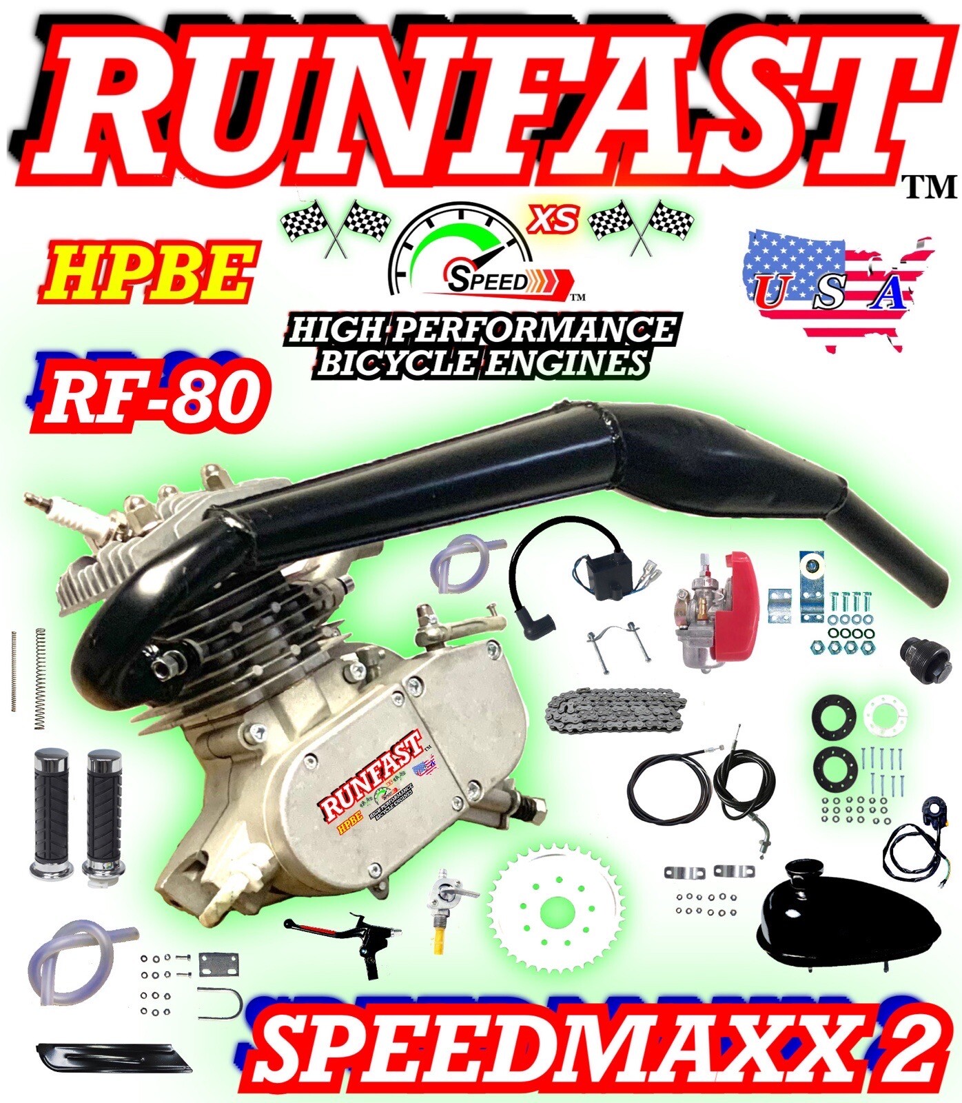 Full Set 80cc Bike Bicycle Motorized 2 Stroke Petrol Gas Motor Engine ...