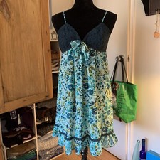 NEW Ambrielle Women  s Sheer Blue Floral Lace Babydoll Nightgown Size L/G