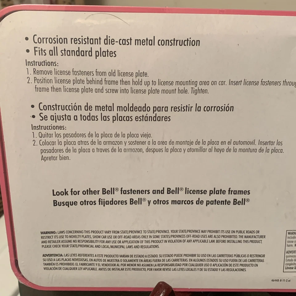 Bell License Plate Frame Pearl Pink New — 第 3/4 张图片