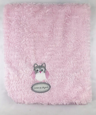 Blankets And Beyond Owl Plush Baby Blanket Pink Gray Minky Lovey