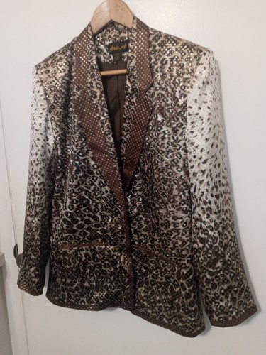 Aris A. Damen Smoking Blazer Seide Metallic Gepardenmuster gefüttert Medusa Knöpfe - Bild 2 von 10