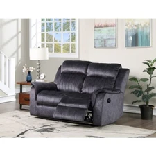 Electric Powered Reclining Loveseat, Soft Faux Suede Living Room Sofa, Blue Gray