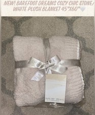 New Barefoot Dreams CozyChic Stone/White Plush Blanket 45  x60    New in bag 
