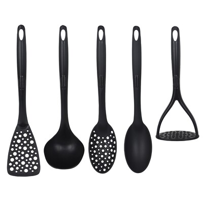 5-teiliges Kunststoff Küchenwerkzeug Utensil Besteck Set Kochen Spatel Löffel Modern Schwarz