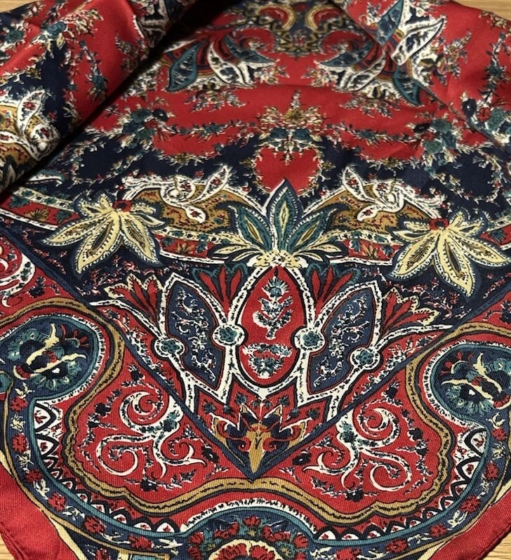 "Corbata vintage El arte de la bufanda hecha en Italia rojo azul dorado paisley 31x30""" Foto 2 de 4
