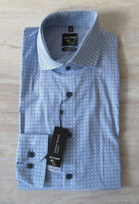 OLYMP LEVEL SIX 6 SUPER SLIM 1/1 HEMD Gr. 37 40 44 blau gemustert *NEU* 59,95 