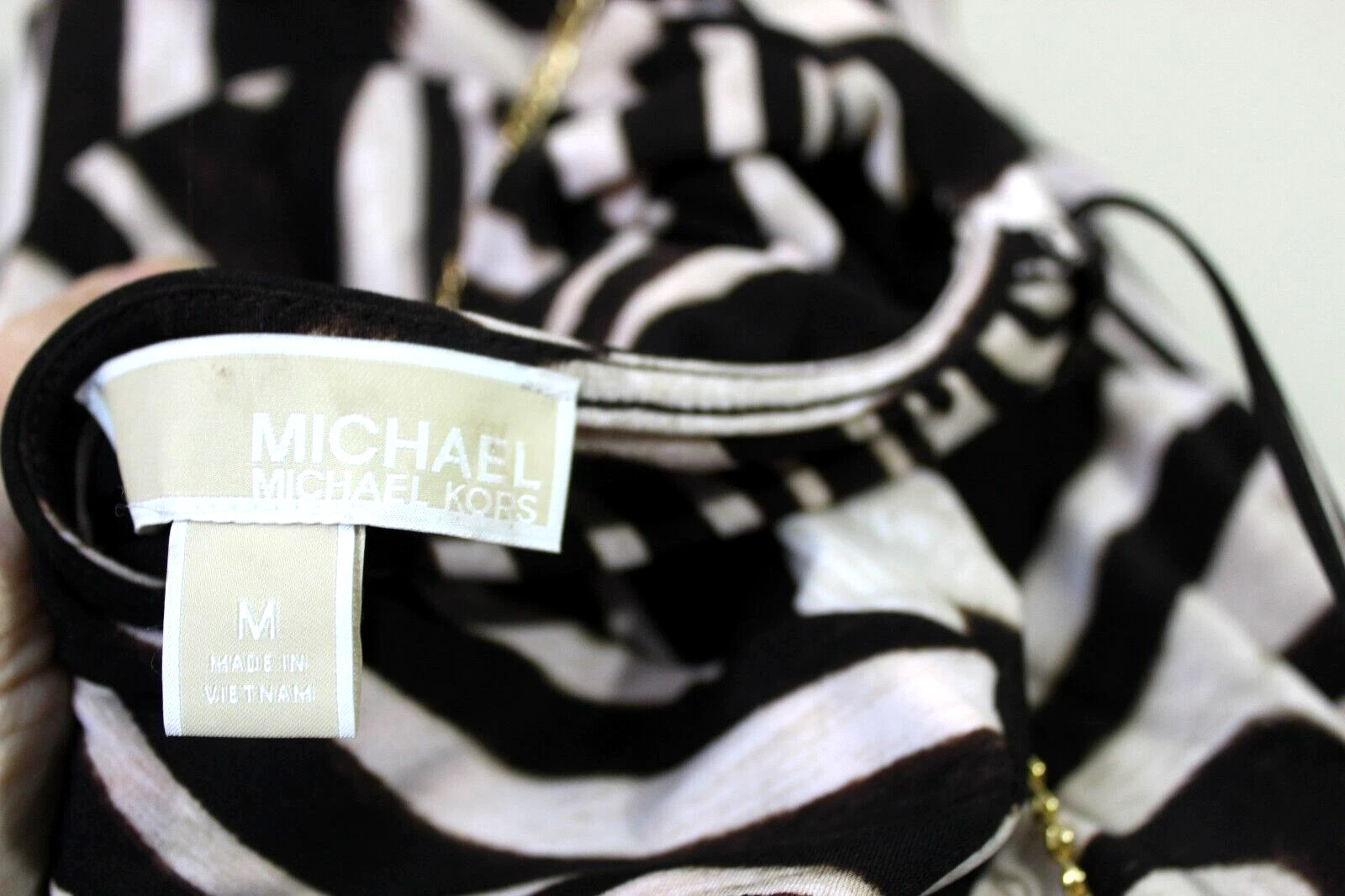 Abito Michael Kors Stampa ghepardo animale zebra guaina metallo catena cintura medio