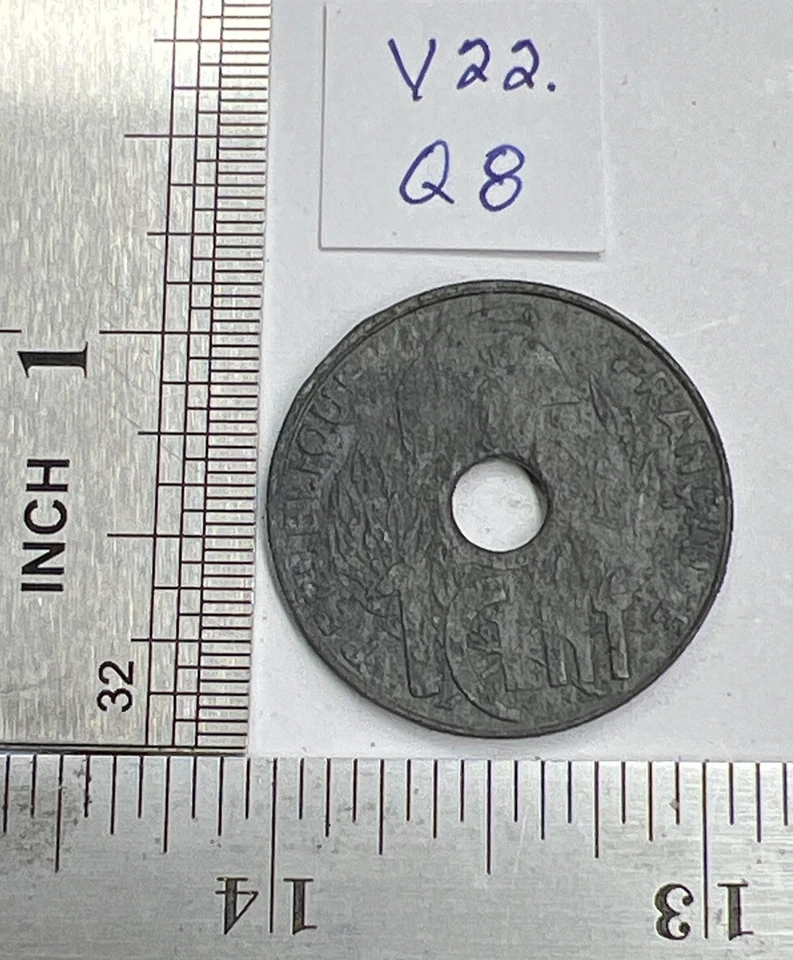French Indo-China 1941 1 Centime Zinc Coin - Worn. Free Shipping V22.Q8 - Image 2 of 4