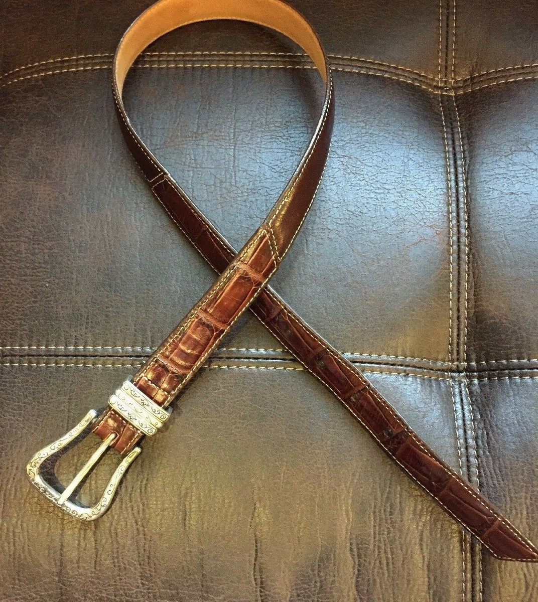 BRIGHTON Brown Leather Woven Braided Western Style Belt  display picture 3