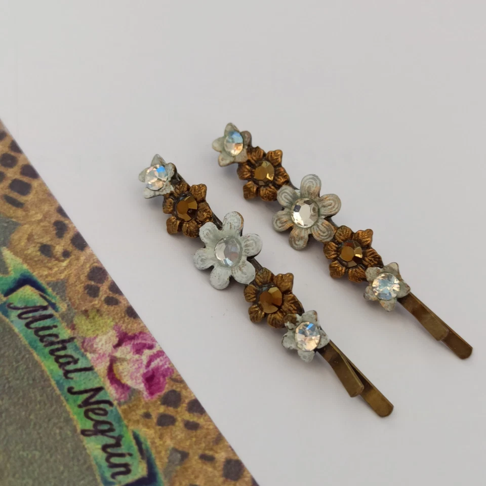 Horquilla Michal Negrin Oro Blanco Lote 2 Correas Florales Par Cristales Regalo Novia Foto 2 de 4