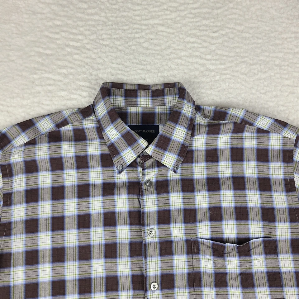 Scott Barber Dress Shirt Mens XL Brown Green Plaid Cotton Button Up - Image 3 of 4