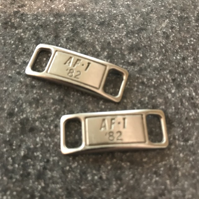 AUTHENTIC OEM Nike AF1 82 Replacement Lace Tags Shoe Badge SILVER Air Force Ones | eBay