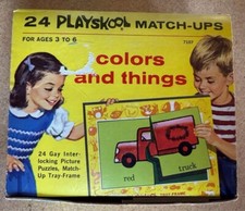 Vintage 1964 PLAYSKOOL 24 Match-Ups Picture Colors and Things Puzzles Kids 7107