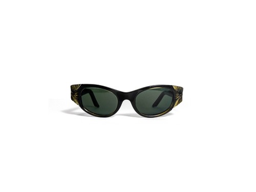 Vintage 1950s May Optical Cat Eye Sunglasses Hand Carved Green Lens 46-20 - Picture 4 of 4
