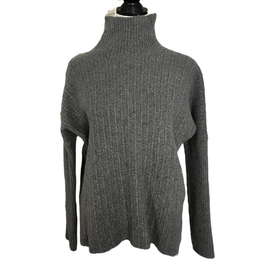 Garnet Hill Lambswool Angora Rabbit Ribbed Mock Neck Sweater Gray