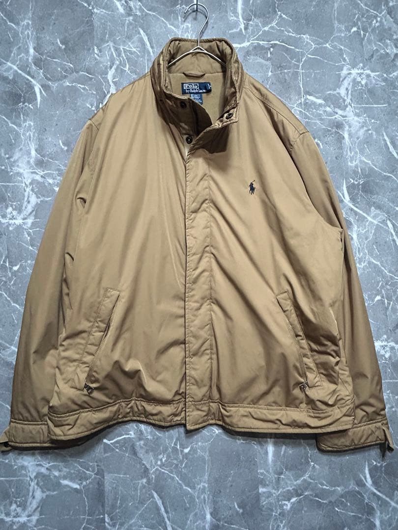 Polo Ralph Lauren Vintage Nylon Fleece Jacket XL Beige Khaki 90s Streetwear