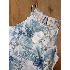 Linen Grand Italy Floral 100% Linen Midi Dress Blue Tropical Sleeveles medium