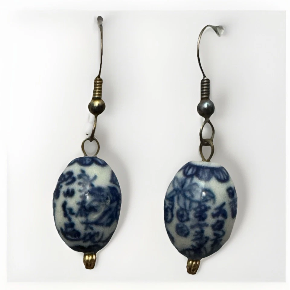 Pendientes colgantes jarrón porcelana azul y blanco chino vintage Foto 3 de 3