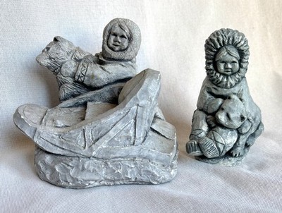 2 Glacial Ice Age Sculptures. Child & Bear. .. Child, Bear, And Sled