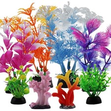 QUOZUO Fish Tank Decorations Plants with Resin Coral, 8 pcs Aquarium Decorati...