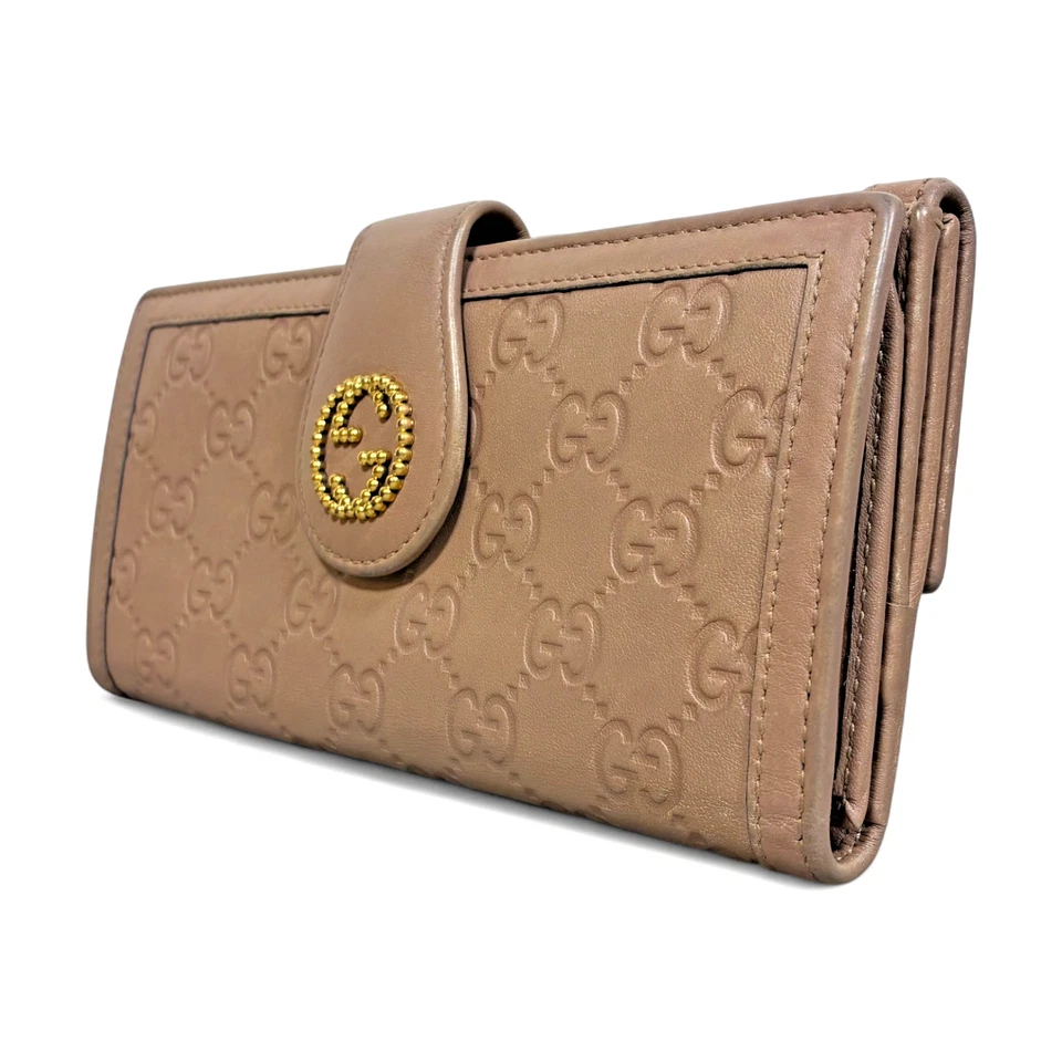 GUCCI 269970 Entrelazado G Guccissima Doble Plegable Cartera Larga Rosa USADA con Caja Foto 3 de 4