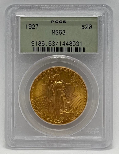 1927 $20 SAINT GAUDENS GOLD DOUBLE EAGLE PCGS OGH GREEN LABEL MS63