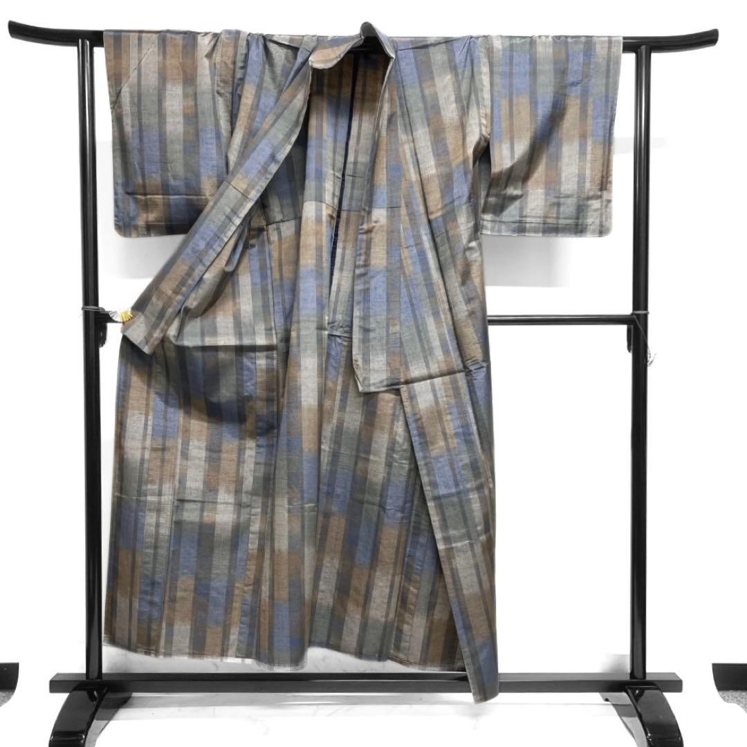 Small Pattern Pongee Kimono Vert Stripes Gradatio… - image 3