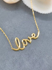 Love Pendant Necklace for Women's Valentine's Day 14k Yellow Gold Plated Silver