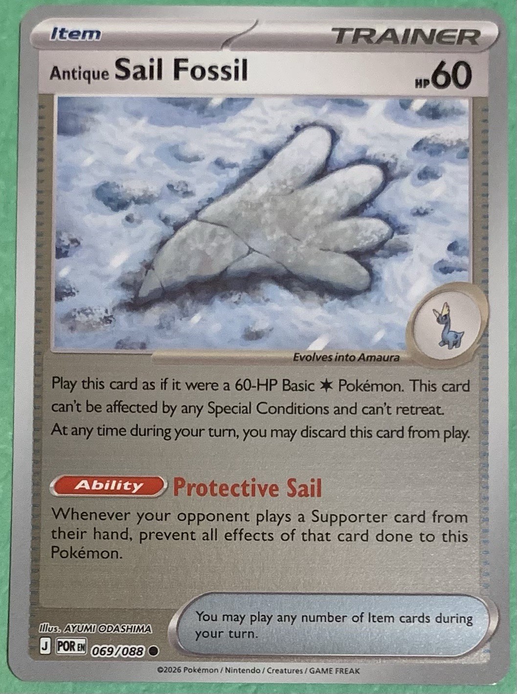 Pokémon Perfect Order Antique Sail Fossil 69/88 Reverse Holo TCG Pokémon Card