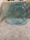 VTG Blue Mayfair Open Rose Depression Glass 12" Plate w/Handles